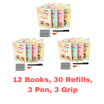 ✨ Magic Practice Copybook ✍️  (4 BOOKS,1 PEN,1 GRIP,10 REFILL)
