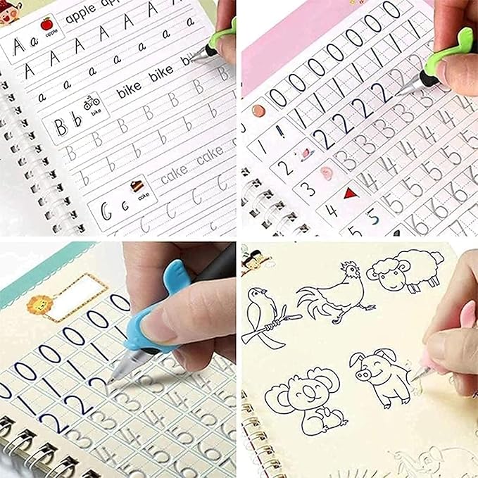 ✨ Magic Practice Copybook ✍️  (4 BOOKS,1 PEN,1 GRIP,10 REFILL)