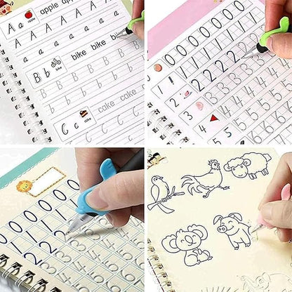 ✨ Magic Practice Copybook ✍️  (4 BOOKS,1 PEN,1 GRIP,10 REFILL)